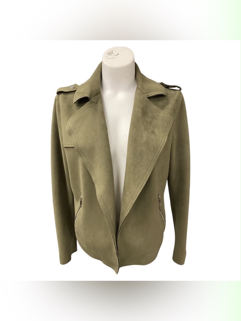 Tahari Olive Green Suede Utility Jacket Size M